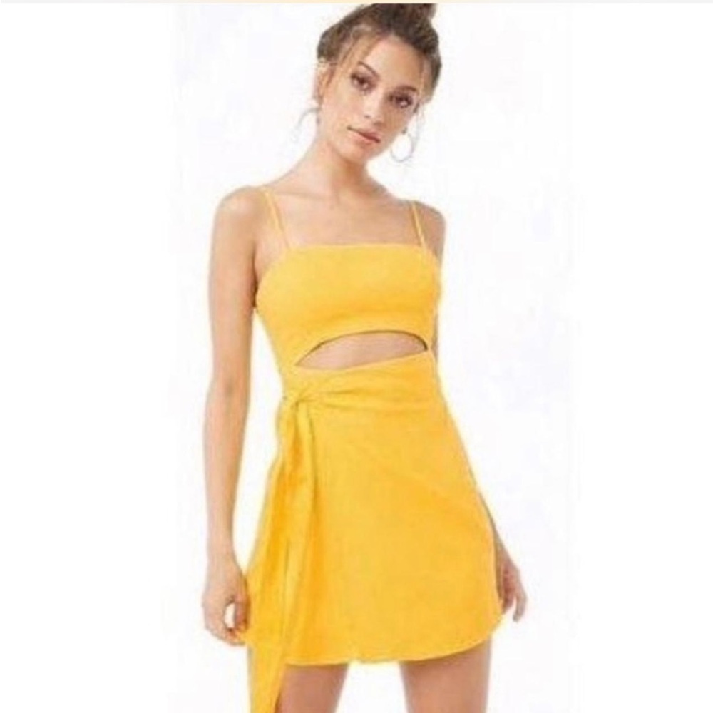 NWT Sunny Yellow Forever 21 Peek a boo Wrap Dress